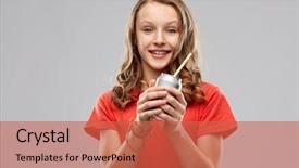  Presentation with red grey - PPT theme consisting of cans pop - drinks and people concept background and a red colored foreground