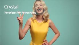  Presentation with pop art - Presentation theme consisting of pop art portrait of smiling background and a seafoam green colored foreground