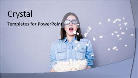  Presentation with cinema - Presentation theme with pop corn - amazed cute woman in cinema background and a light blue colored foreground