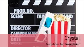  Presentation with popcorn movie - Colorful PPT theme enhanced with pop corn - movie clapperboard popcorn and 3d backdrop and a coral colored foreground
