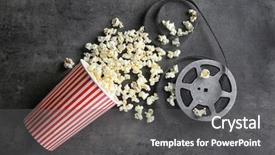  Presentation with movie reel - PPT theme featuring pop corn - paper cup with tasty popcorn background and a dark gray colored foreground