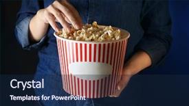  Presentation with dark damask - Beautiful theme featuring pop corn - woman eating popcorn on dark backdrop and a navy blue colored foreground