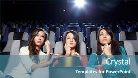  Presentation with cinema - Beautiful slides featuring pop corns movie - lovely girls cry at viewing backdrop and a ocean colored foreground