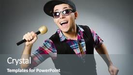  Presentation with funny - Presentation design featuring pop dancer - funny man singing in karaoke background and a gray colored foreground