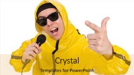  Presentation with mic - Beautiful PPT theme featuring pop dancer - funny performer with mic isolated backdrop and a gold colored foreground