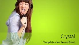  Presentation with green - Amazing slide set having pop dancer - girl with headphone singing backdrop and a yellow colored foreground