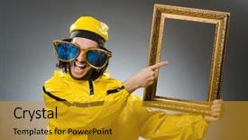  Presentation with yellow and teal design no picture - PPT theme featuring pop dancer - man wearing yellow suit background and a gold colored foreground