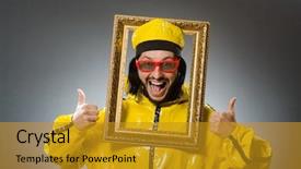  Presentation with picture frame - Colorful slide set enhanced with pop dancer - man wearing yellow suit backdrop and a gold colored foreground