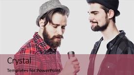  Presentation with floral border over white - Theme with pop dancer - two guys singing over white background and a violet colored foreground