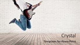  Presentation with electric guitar - Theme with girl jumping with electric guitar background and a soft green colored foreground