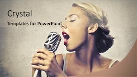  Presentation with microphone - Presentation theme consisting of pop star - anchorman reading the news background and a soft green colored foreground