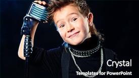  Presentation with microphone - Slide deck having pop star - emotional little boy is singing background and a black colored foreground
