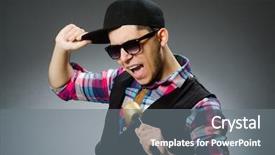  Presentation with steel industry man grinding - PPT theme with pop star - funny man singing in karaoke background and a gray colored foreground