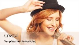  Presentation with indian woman face beauty - Slide deck consisting of pop star - happy singing girl beauty woman background and a coral colored foreground