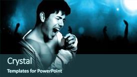  Presentation with sympfonic concert and muscic conductor - Cool new presentation theme with pop star - male singer during a concert backdrop and a ocean colored foreground