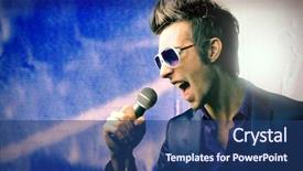  Presentation with singer - PPT theme featuring pop star - male singer with microphone background and a ocean colored foreground
