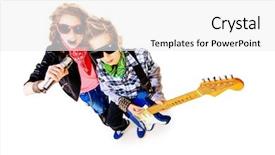  Presentation with modern electric iron isolated - Colorful PPT theme enhanced with pop star - modern teenagers playing electric guitar backdrop and a white colored foreground