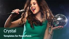  Presentation with microphone - Slide deck having pop star - young happy girl singing background and a ocean colored foreground