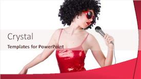  Presentation with mic - Slide deck featuring pop star with mic in red dress on white background and a lemonade colored foreground