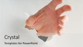  Presentation with paper hand drawn politics - Slides having pop ups - hand popping through a paper background and a light gray colored foreground