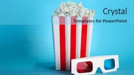  Presentation with popcorn - Slide set enhanced with popcorn and 3d glasses background and a light blue colored foreground