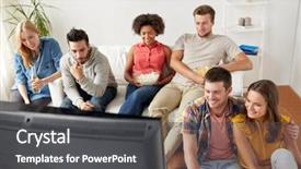  Presentation with entertainment - Presentation theme featuring popcorn and beer watching background and a dark gray colored foreground