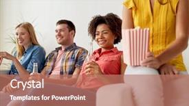  Presentation with junk food - PPT theme enhanced with popcorn and beer watching background and a coral colored foreground