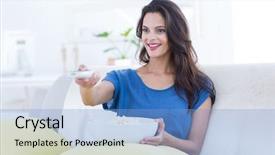  Presentation with beautiful black women smiling - Colorful presentation enhanced with popcorn and changing tv station backdrop and a light blue colored foreground