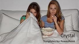  Presentation with pajama - Theme with popcorn and watching horror movie background and a light gray colored foreground