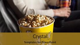  Presentation with movie cinema or theater audience - Beautiful slide deck featuring popcorn bucket at cinema theater backdrop and a gold colored foreground