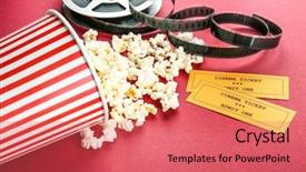  Presentation with cinema ticket - Amazing slide set having popcorn film and cinema ticket backdrop and a coral colored foreground
