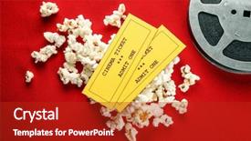  Presentation with cinema ticket - Amazing PPT theme having popcorn film and cinema ticket backdrop and a crimson colored foreground