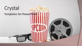  Presentation with movie reel - Audience pleasing slide deck consisting of popcorn glasses and movie reel backdrop and a light gray colored foreground