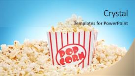  Presentation with popcorn - PPT theme consisting of popcorn in classic box overflowing background and a light blue colored foreground