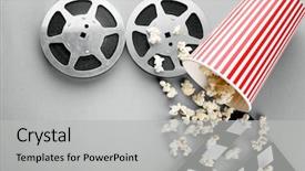  Presentation with popcorn - Presentation design with popcorn movie clapper and cinema background and a light gray colored foreground