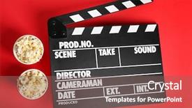  Presentation with red movie - Cool new presentation theme with popcorn on red carpet backdrop and a violet colored foreground