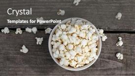  Presentation with eat - Slide deck enhanced with popcorn on wooden table ready background and a dark gray colored foreground