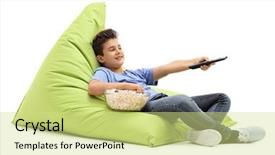  Presentation with white green - Presentation theme enhanced with children tv - little kid changing channels background and a soft green colored foreground