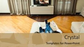  Presentation with popcorn movie - Audience pleasing PPT theme consisting of popcorn while watching a movie backdrop and a coral colored foreground