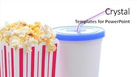  Presentation with soda - PPT theme having popcorn with cup of soda and straw isolated over white background and a white colored foreground