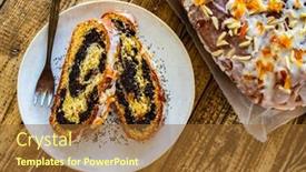  Presentation with seed - Presentation theme with poppy-seed-cake-on-wooden background and a tawny brown colored foreground