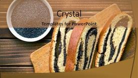  Presentation with seed - PPT theme having poppy seed strudel on kitchen table background and a coral colored foreground