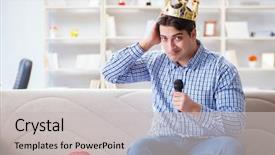  Presentation with funny cow on cow farm - Slide deck consisting of popstar - funny man singing songs background and a  colored foreground