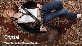  Presentation with music - Colorful PPT theme enhanced with popstar - woman and guitar music background backdrop and a  colored foreground