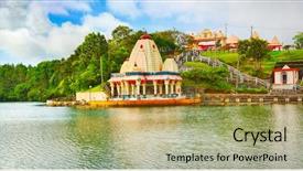  Presentation with temple - Colorful PPT theme enhanced with popular culture - temple at ganga talao mauritius backdrop and a mint green colored foreground