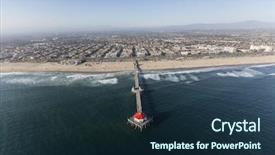  Presentation with huntington - Audience pleasing PPT theme consisting of popular huntington beach pier backdrop and a navy blue colored foreground