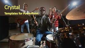  Presentation with music band - Audience pleasing slides consisting of popular music band performing songs backdrop and a tawny brown colored foreground