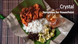  Presentation with popular - Amazing slide set having popular traditional malay local food backdrop and a tawny brown colored foreground