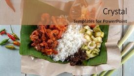  Presentation with popular - Beautiful PPT theme featuring popular traditional malay local food backdrop and a coral colored foreground
