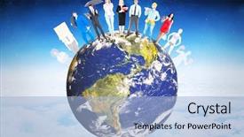  Presentation with population - Beautiful PPT theme featuring population composition - people standing on earth backdrop and a  colored foreground